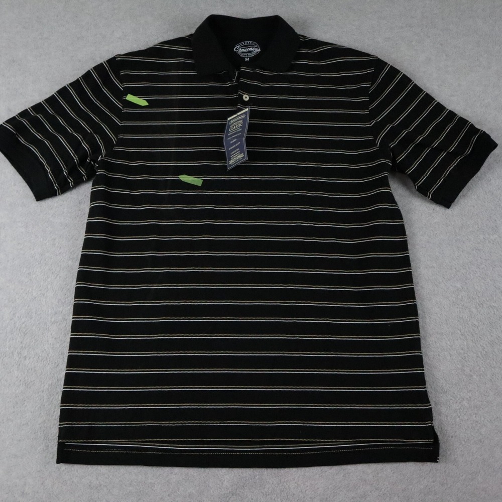 Consensus Polo Shirt Mens Medium Golf Casual Knit Black Striped Short Sleeve